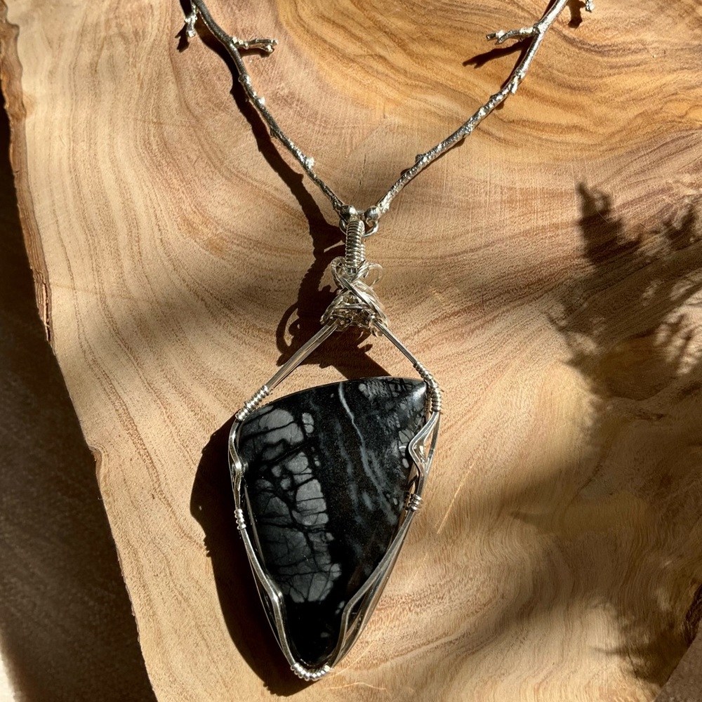 sterling silver Artisan nature cast chain with Picasso Jasper